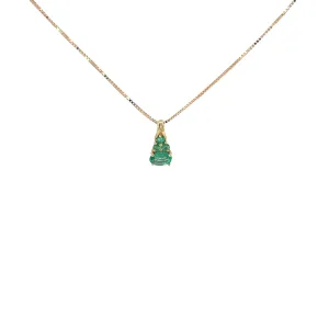 14k Yellow Gold 1.00ct Oval and Round Colombian Emerald Necklace