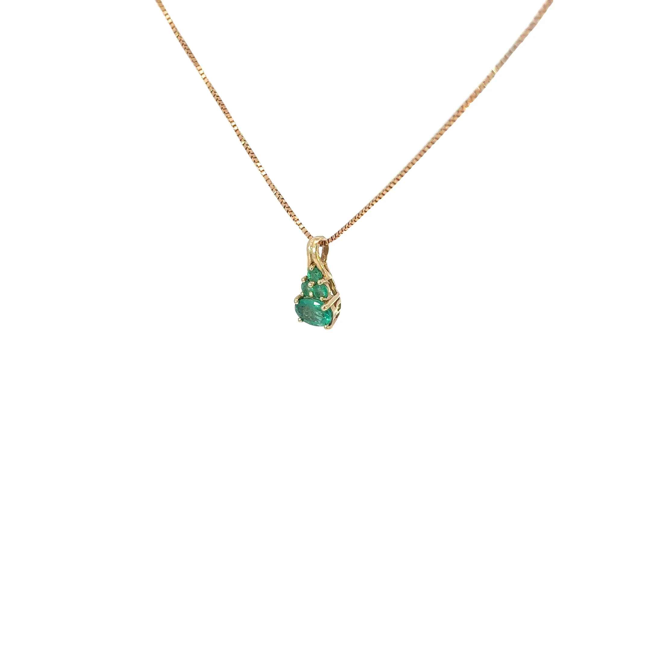 14k Yellow Gold 1.00ct Oval and Round Colombian Emerald Necklace