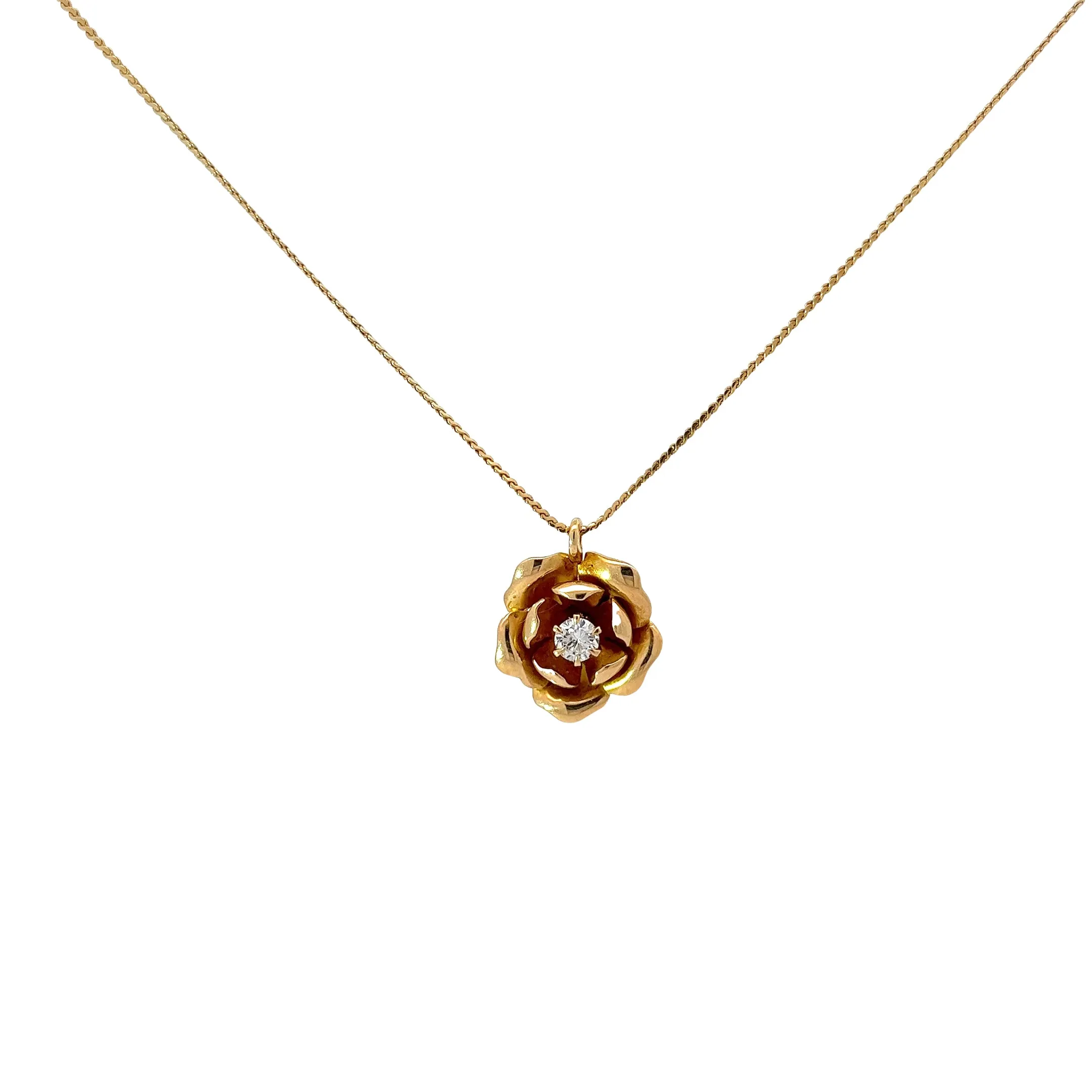 14k Yellow Gold 1.25ct F VS2 Round Diamond Flower Necklace
