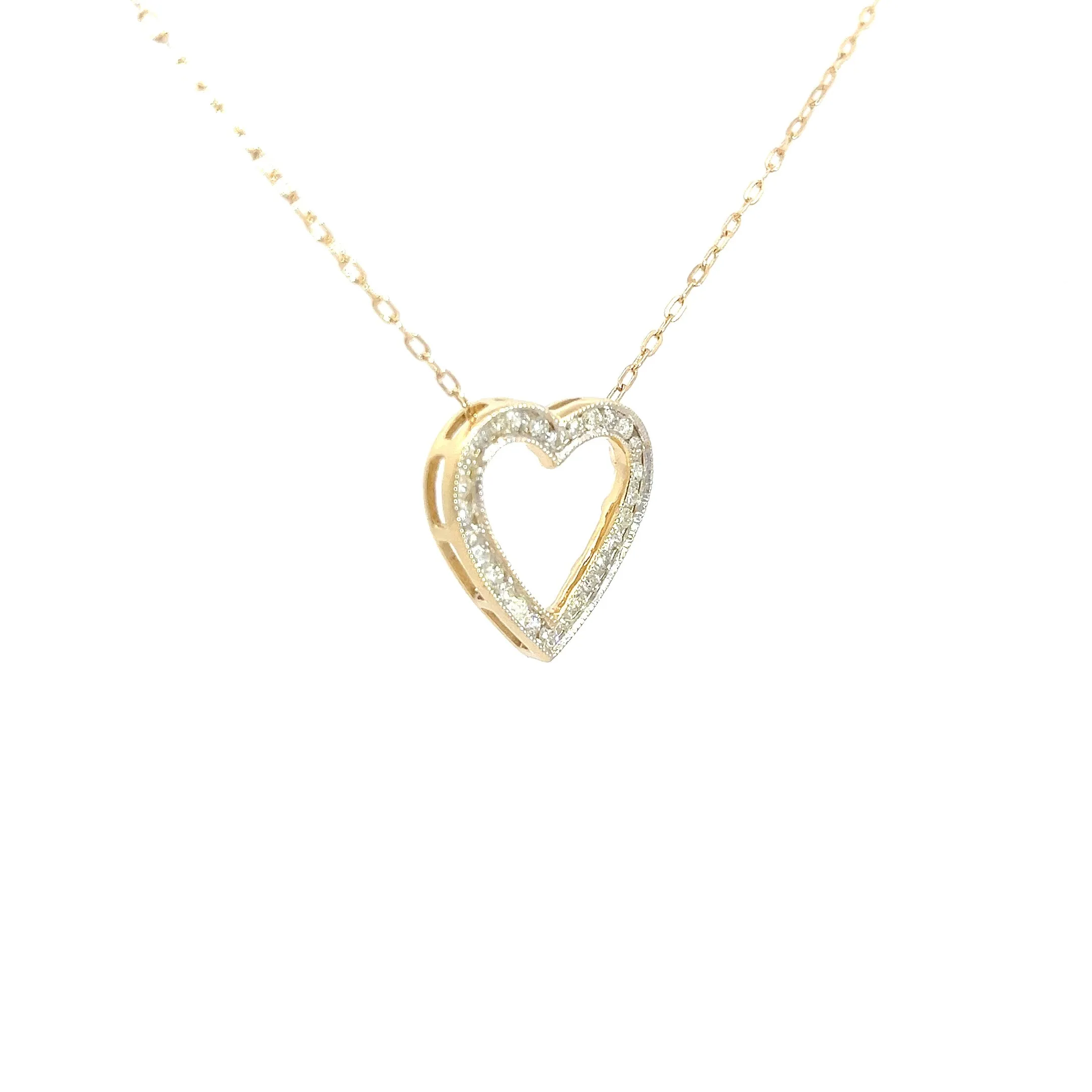 14k Yellow Gold .50ct H SI1 Round Channel Set Diamond Heart Pendant