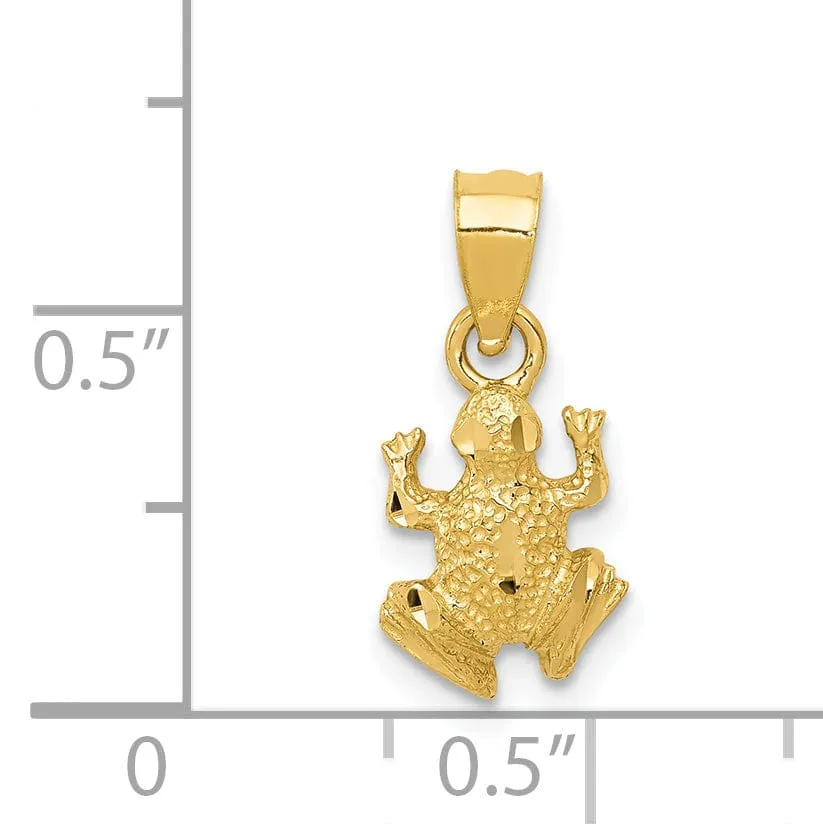 14K Yellow Gold Solid Textured Diamond Cut Finish Frog Charm Pendant