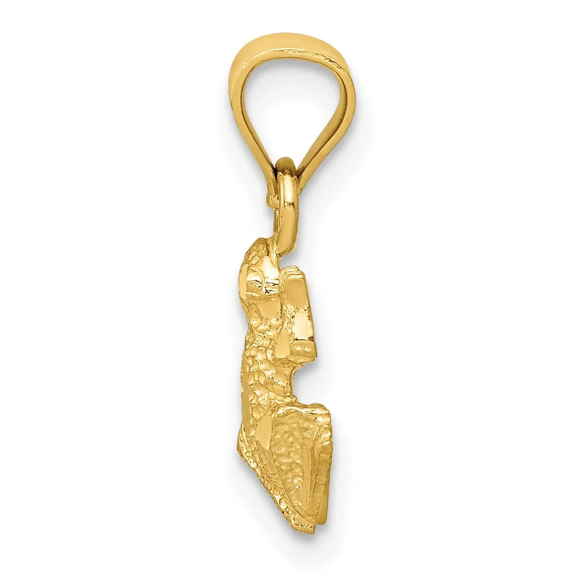 14K Yellow Gold Solid Textured Diamond Cut Finish Frog Charm Pendant
