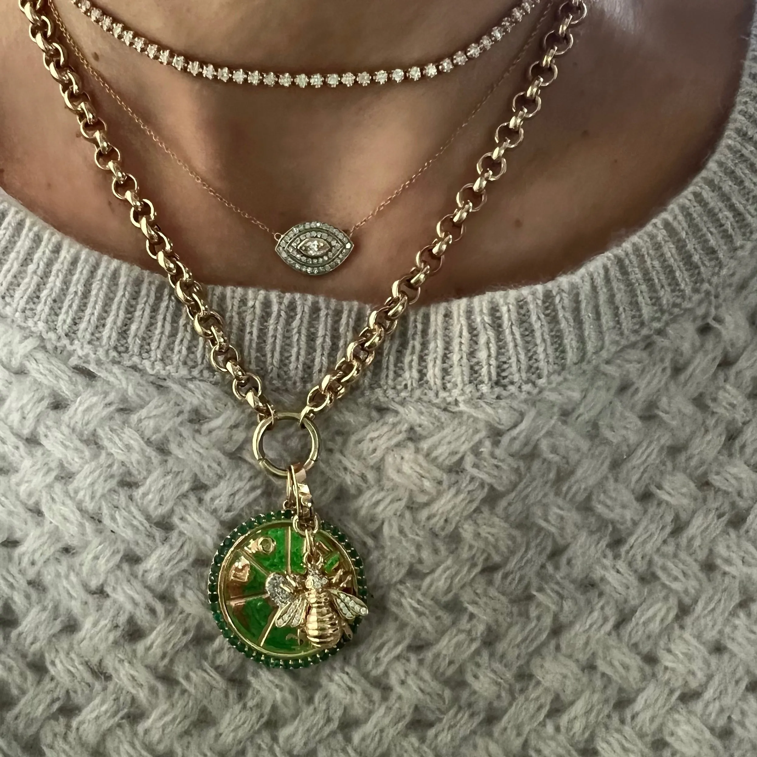 14KT Gold Diamond Bee on Enhancer Clasp Pendant Charm