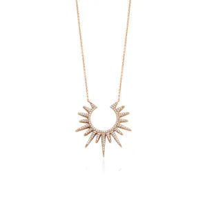 14KT Gold Diamond Open Sunburst Diamond Necklace