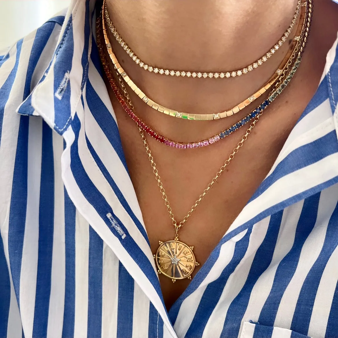 14KT Gold Sapphire Rainbow Luxe Tennis Necklace