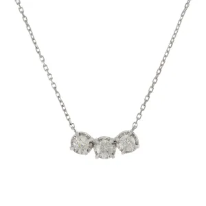 14KT White Gold Three Stone Diamond Necklace