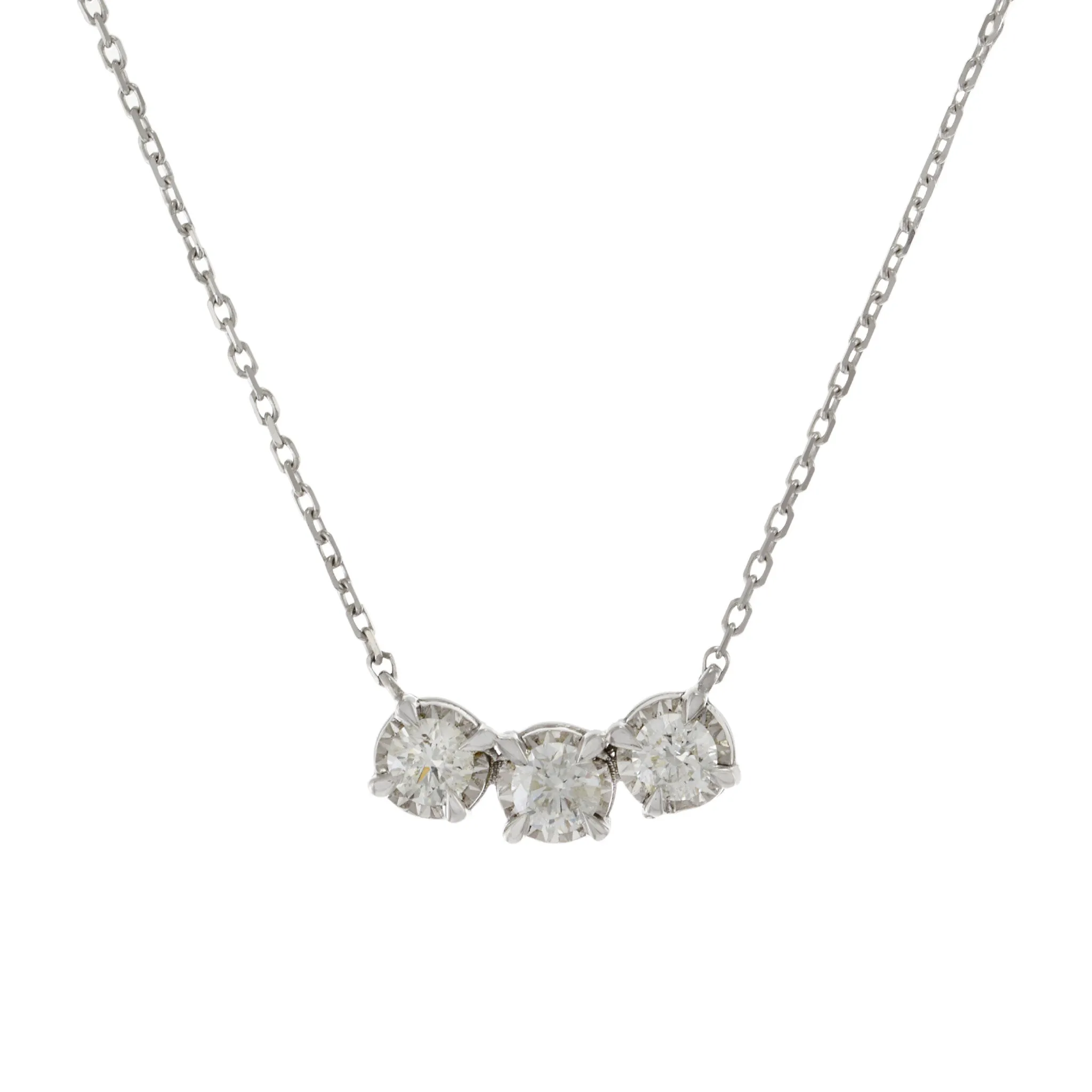 14KT White Gold Three Stone Diamond Necklace