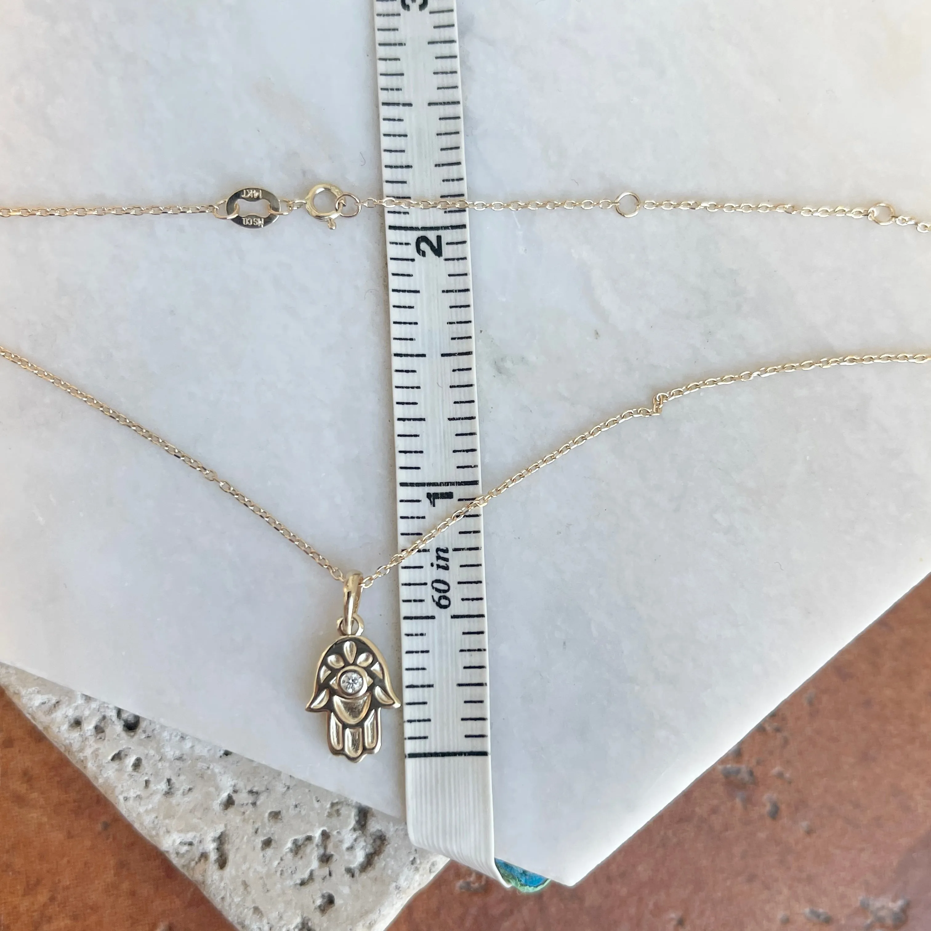 14KT Yellow Gold .03 CT Diamond Hamsa Pendant Necklace