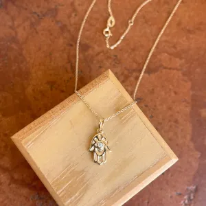 14KT Yellow Gold .03 CT Diamond Hamsa Pendant Necklace