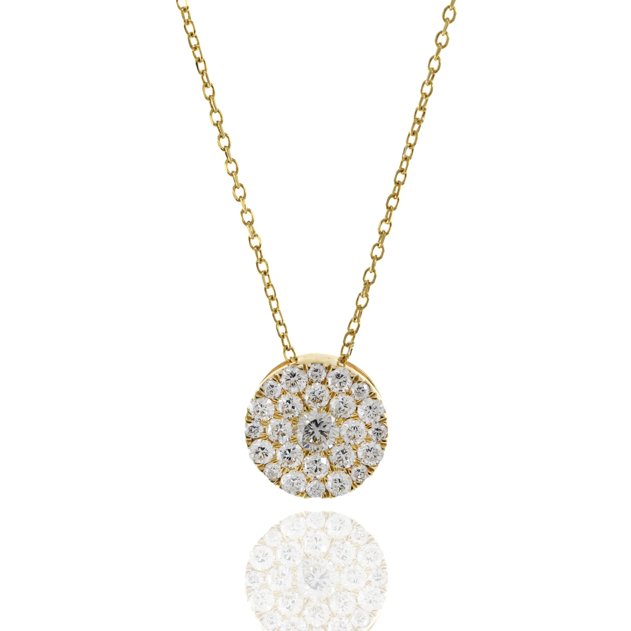 14KT Yellow Gold Round Cluster Diamond Pendant Necklace