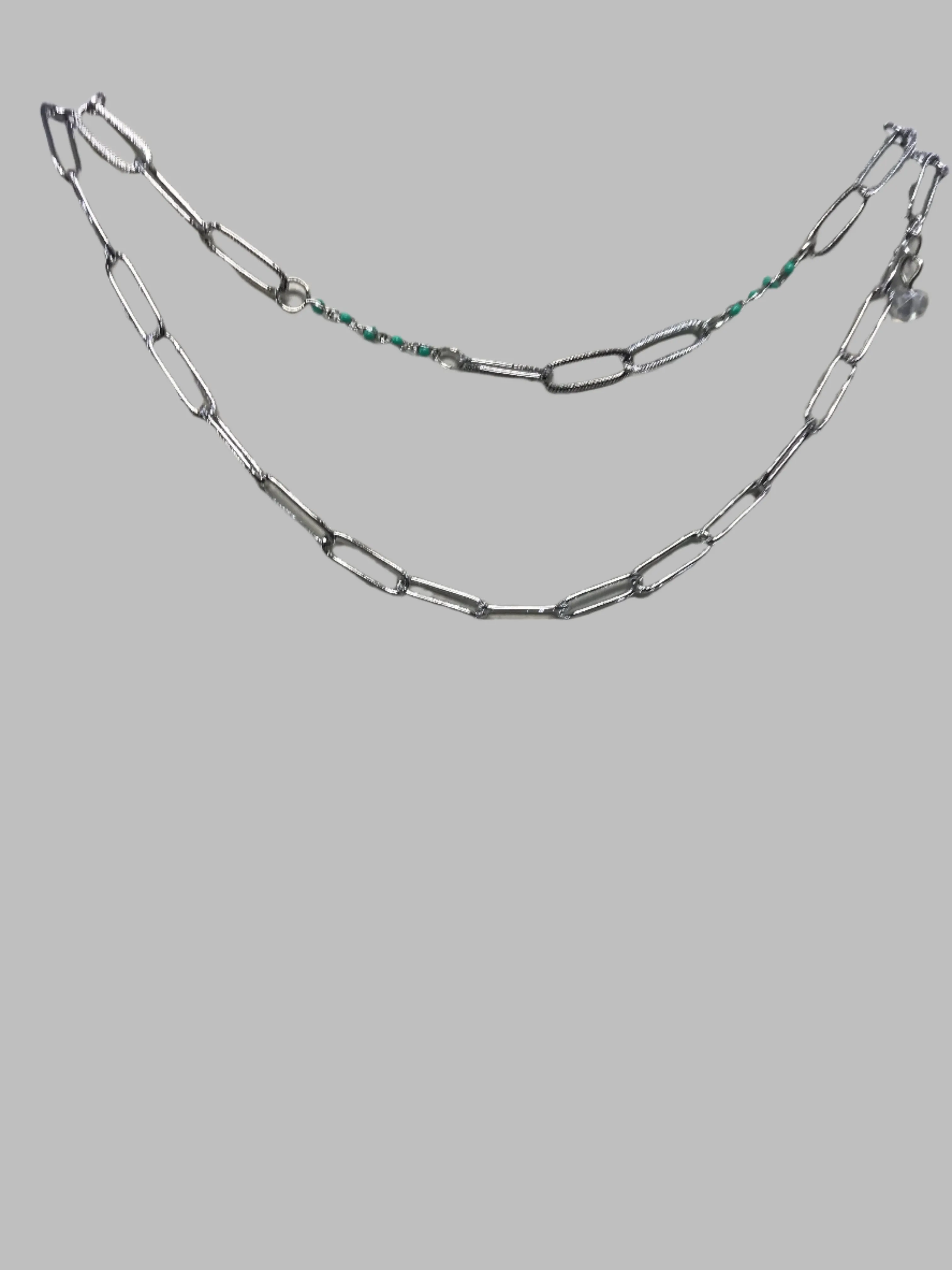 14"Silver 2 Strand necklace w/Tiny Teal Beads