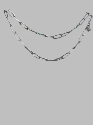 14"Silver 2 Strand necklace w/Tiny Teal Beads