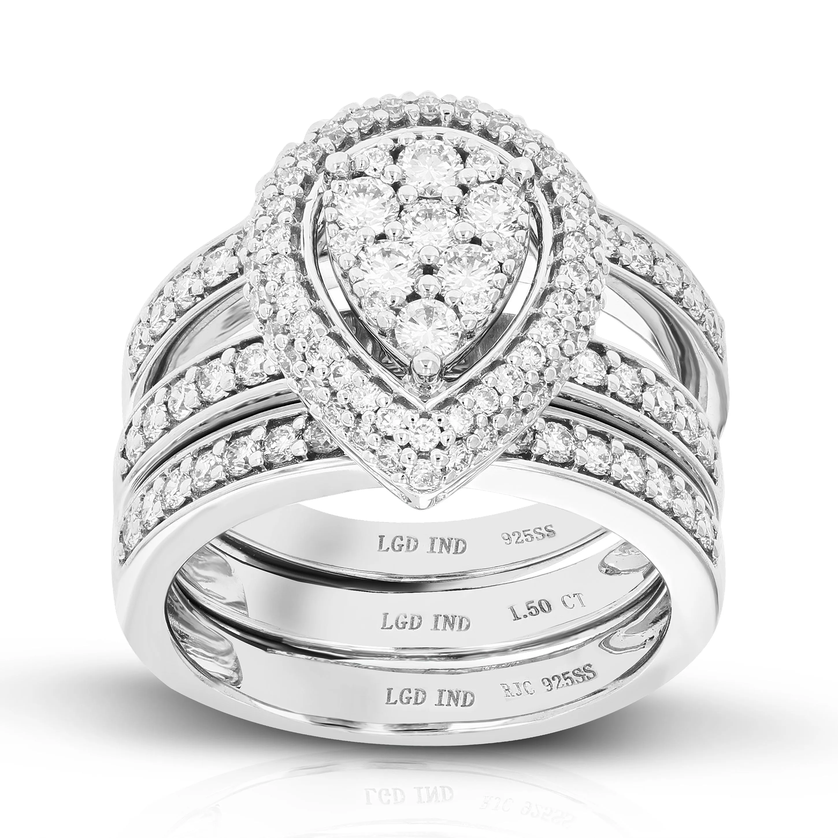 1.50 cttw Lab Grown Diamond Multi Row Bridal Set Sterling Silver