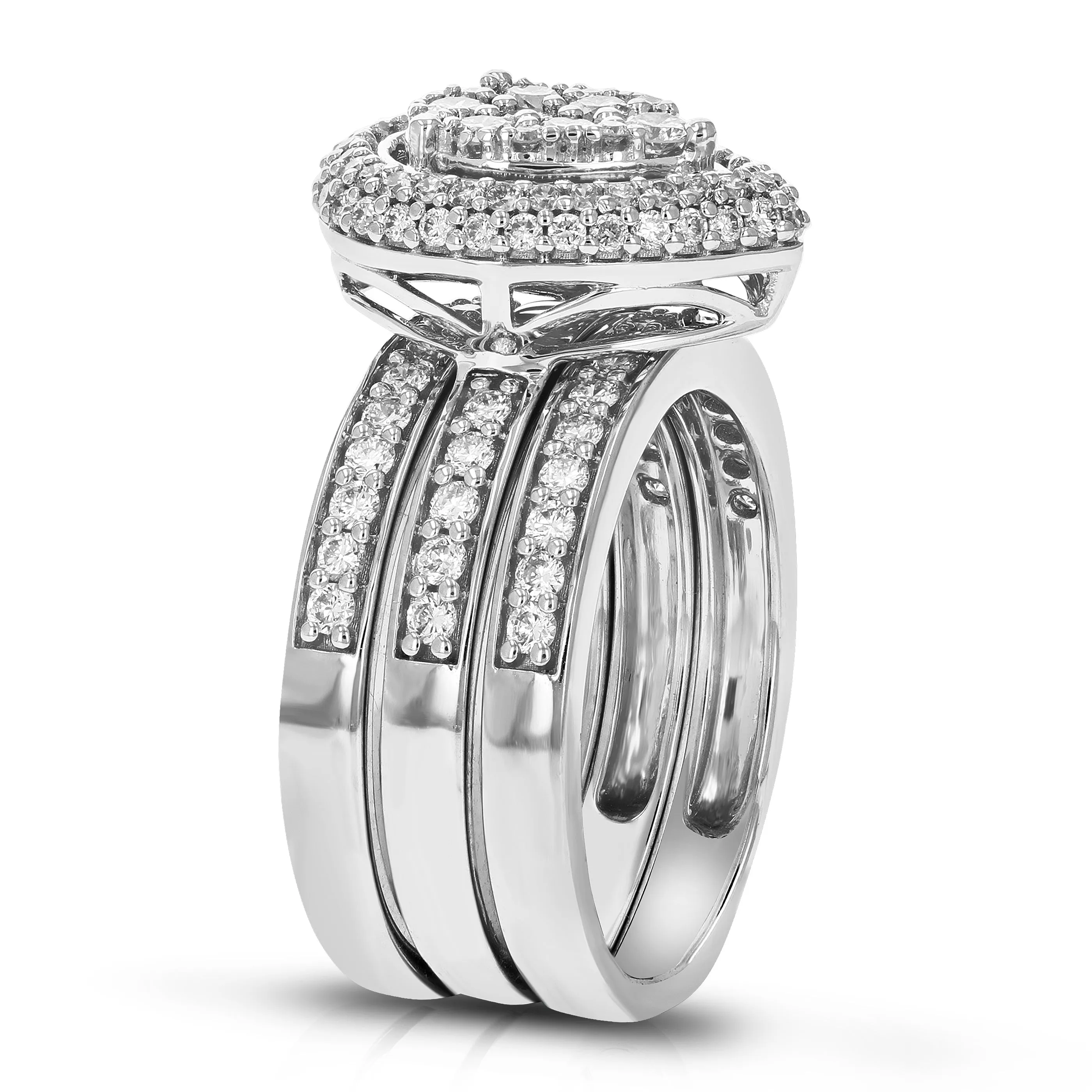 1.50 cttw Lab Grown Diamond Multi Row Bridal Set Sterling Silver