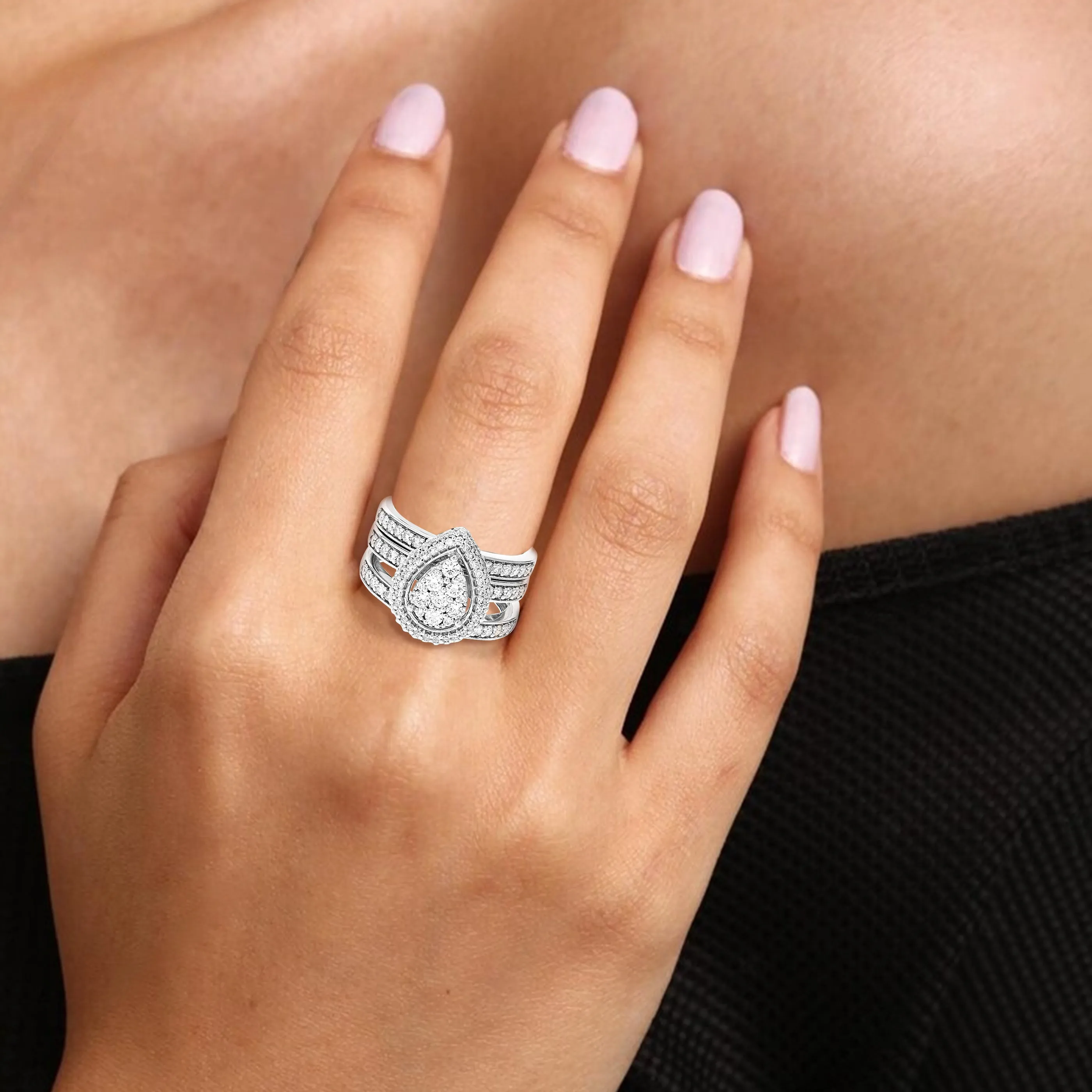 1.50 cttw Lab Grown Diamond Multi Row Bridal Set Sterling Silver