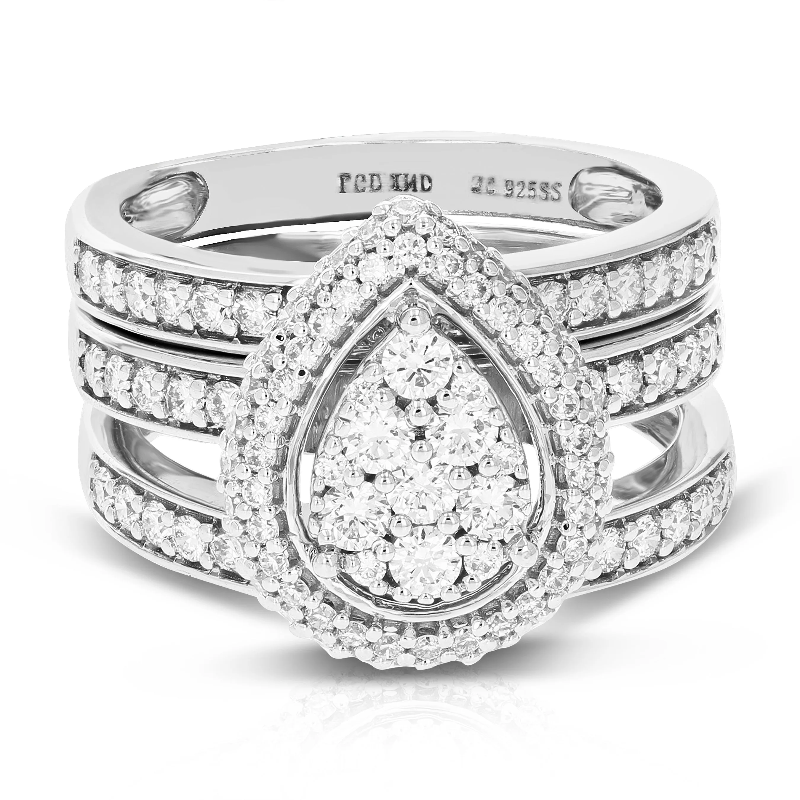 1.50 cttw Lab Grown Diamond Multi Row Bridal Set Sterling Silver