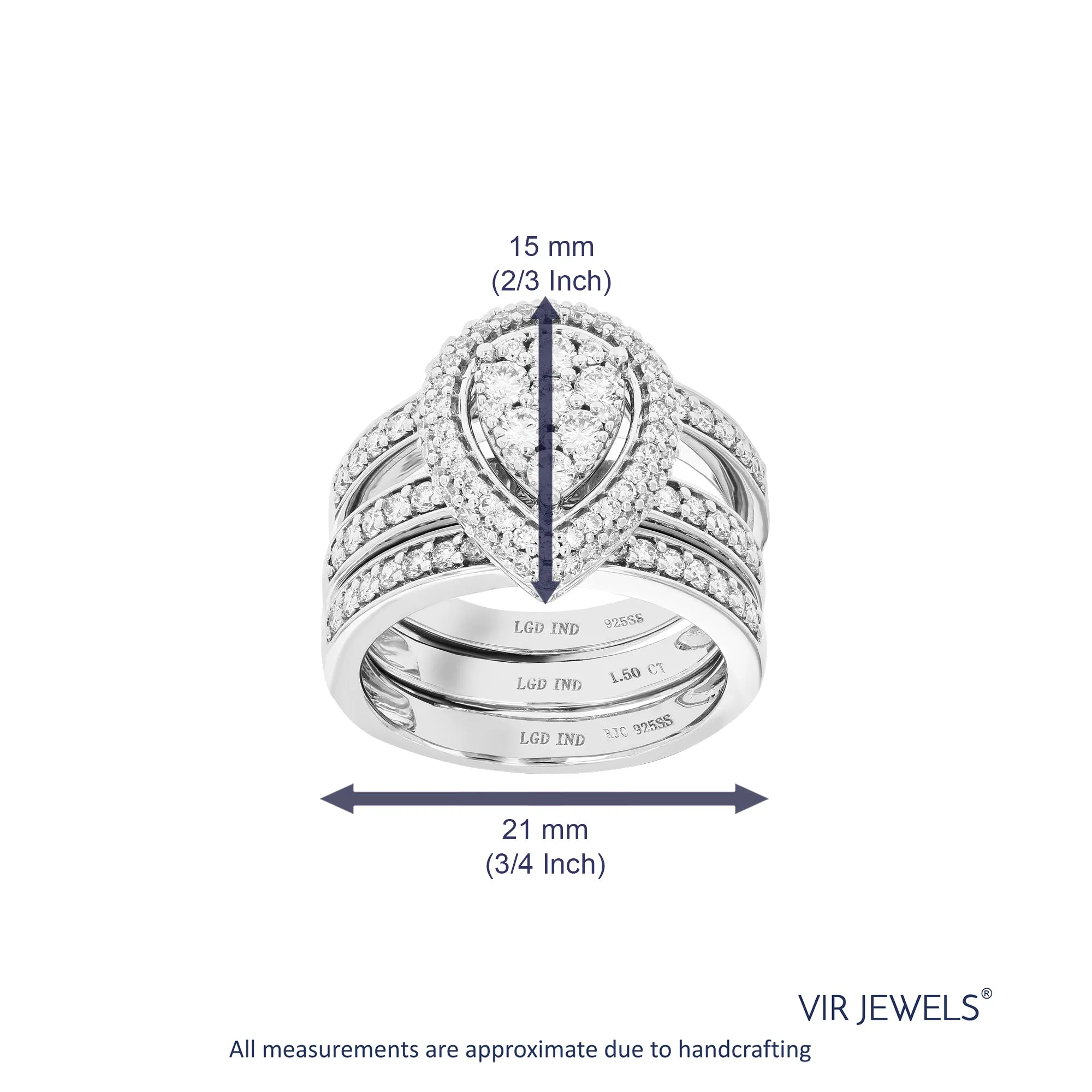 1.50 cttw Lab Grown Diamond Multi Row Bridal Set Sterling Silver