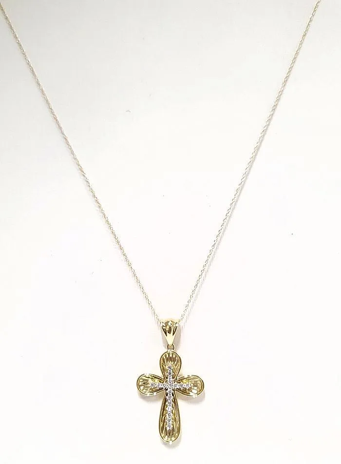 15t Diamond Modern Cross Necklace In 10k Yellow Gold 18"