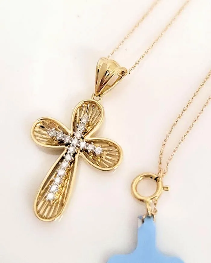 15t Diamond Modern Cross Necklace In 10k Yellow Gold 18"
