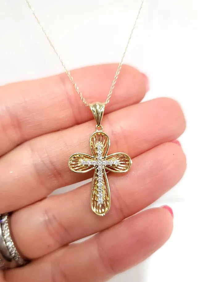 15t Diamond Modern Cross Necklace In 10k Yellow Gold 18"