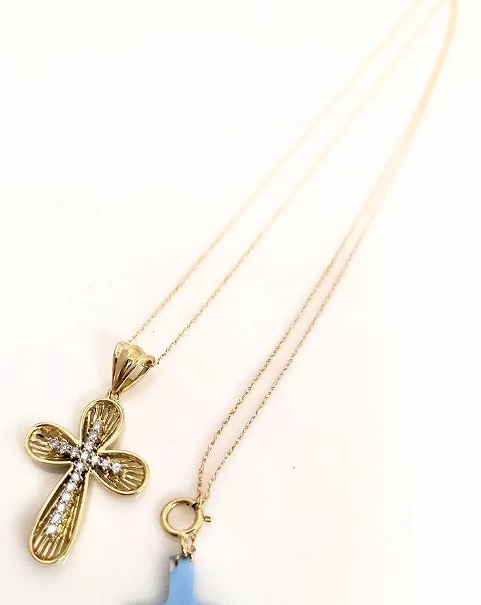 15t Diamond Modern Cross Necklace In 10k Yellow Gold 18"
