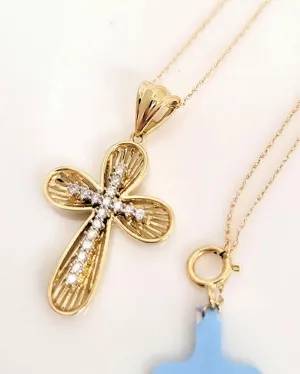 15t Diamond Modern Cross Necklace In 10k Yellow Gold 18"
