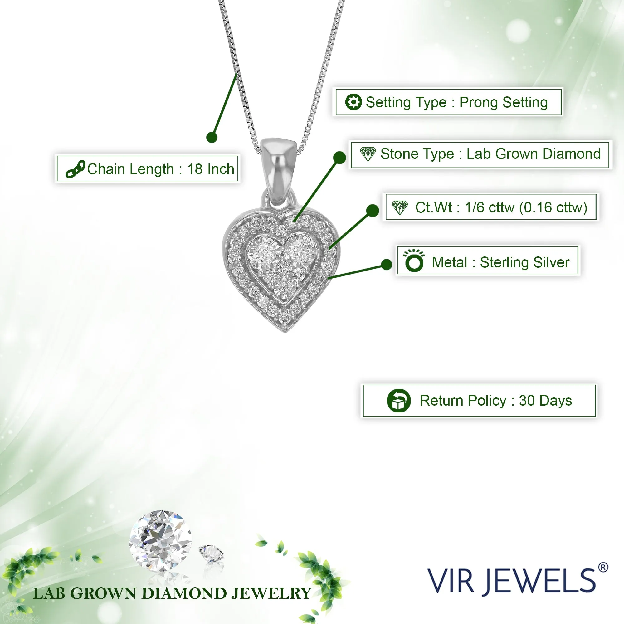 1/6 cttw Lab Grown Diamond Composite Heart Pendant in Silver