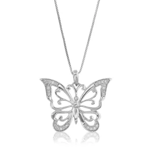 1/8 cttw Lab Grown Diamond Butterfly Pendant in Sterling Silver