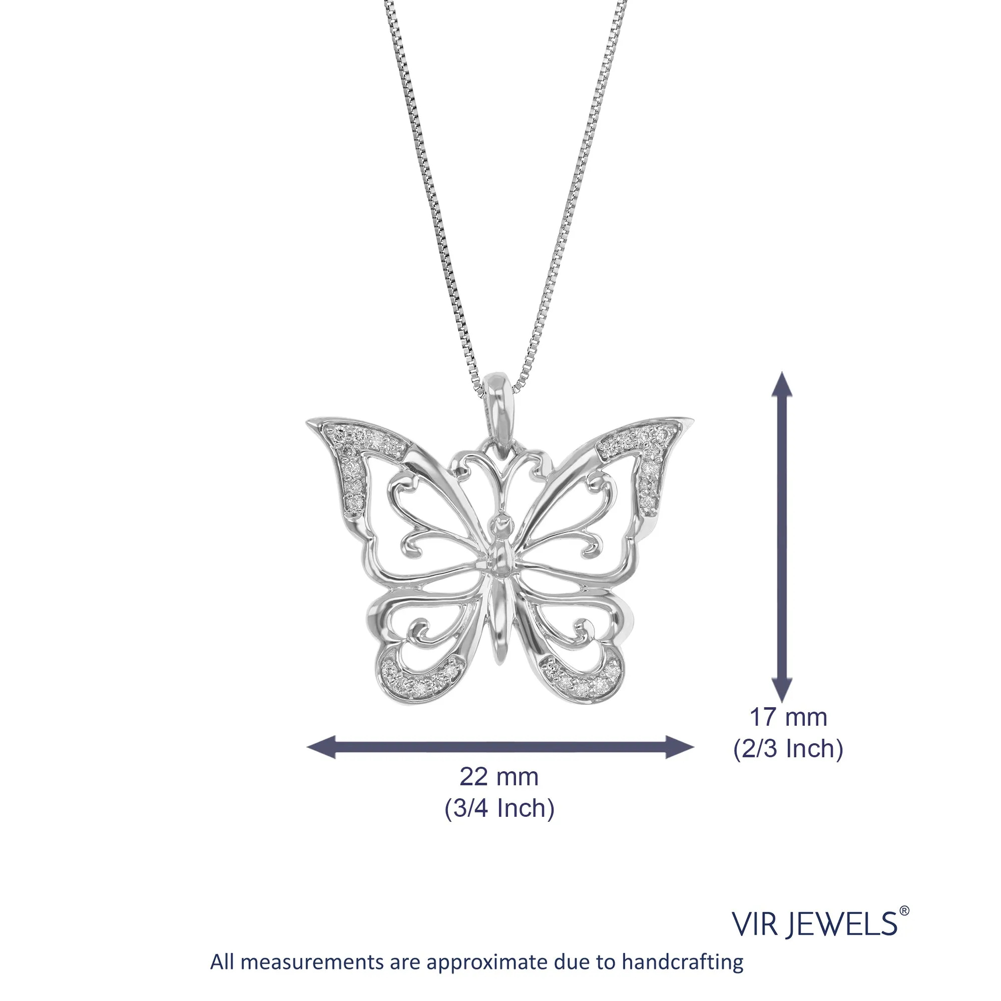 1/8 cttw Lab Grown Diamond Butterfly Pendant in Sterling Silver