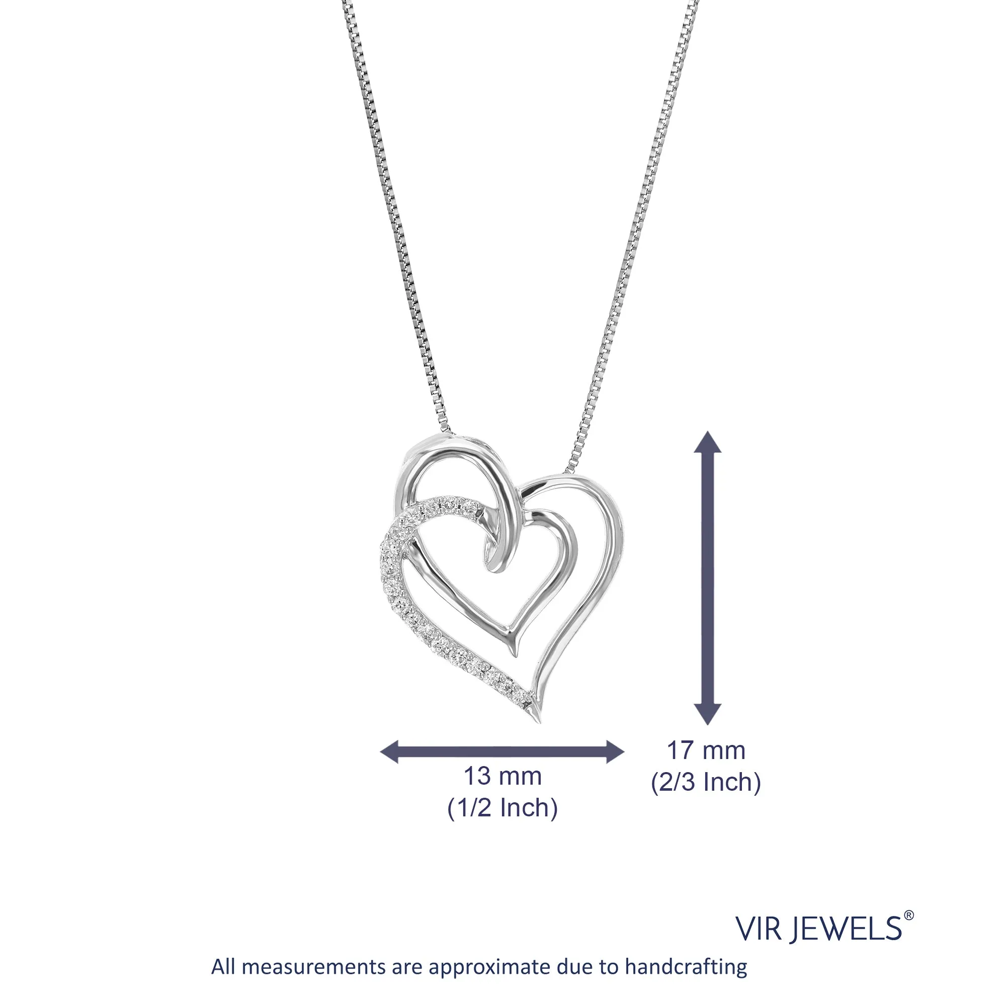 1/8 cttw Lab Grown Diamond Double Heart Pendant in Sterling Silver