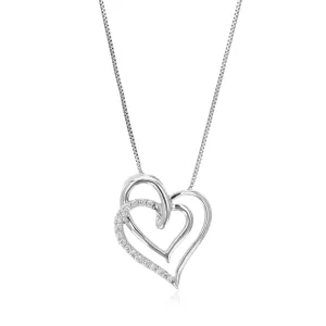 1/8 cttw Lab Grown Diamond Double Heart Pendant in Sterling Silver