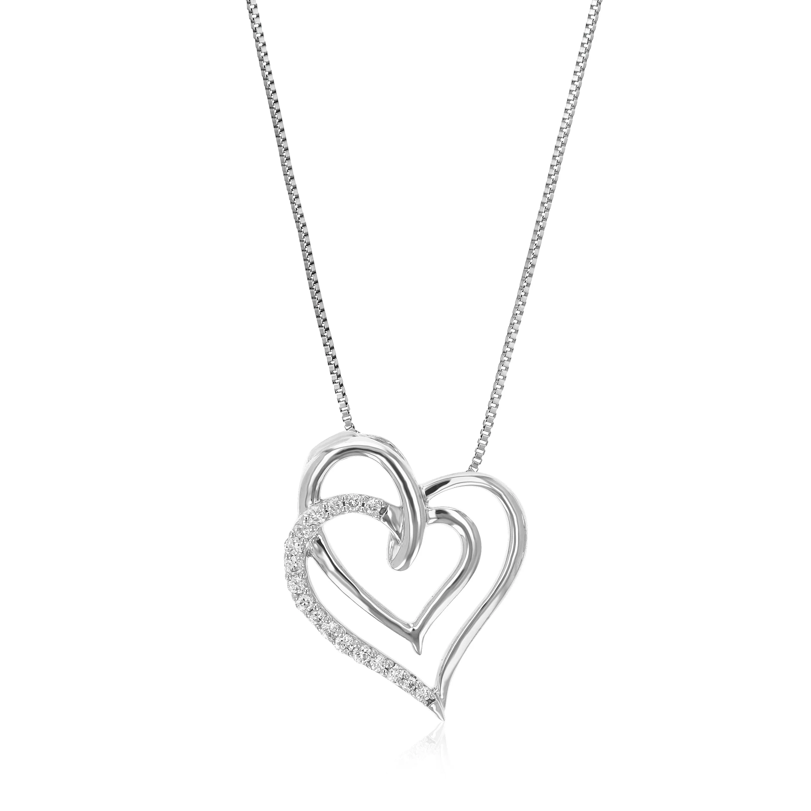 1/8 cttw Lab Grown Diamond Double Heart Pendant in Sterling Silver