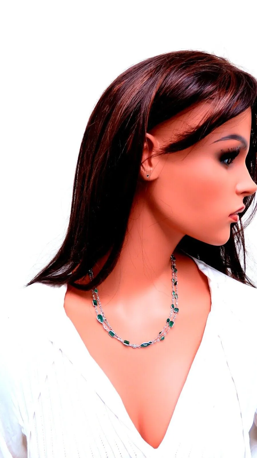 18.50ct. Natural Emeralds Diamonds Yard Necklace 14kt