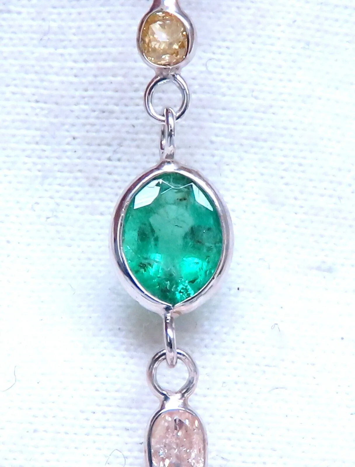 18.50ct. Natural Emeralds Diamonds Yard Necklace 14kt