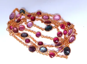 18ct Natural Ruby Sapphire Yard Necklace 14kt Gold