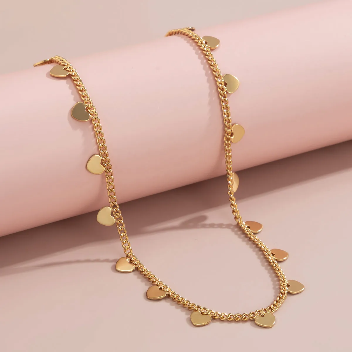 18K Gold-Plated Heart Station Necklace