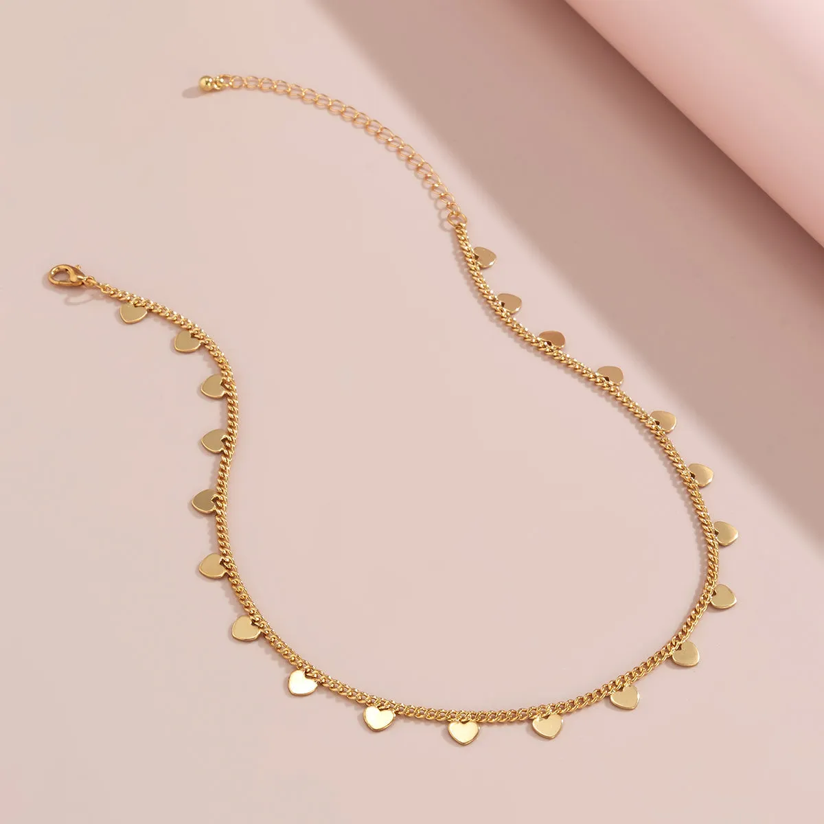 18K Gold-Plated Heart Station Necklace