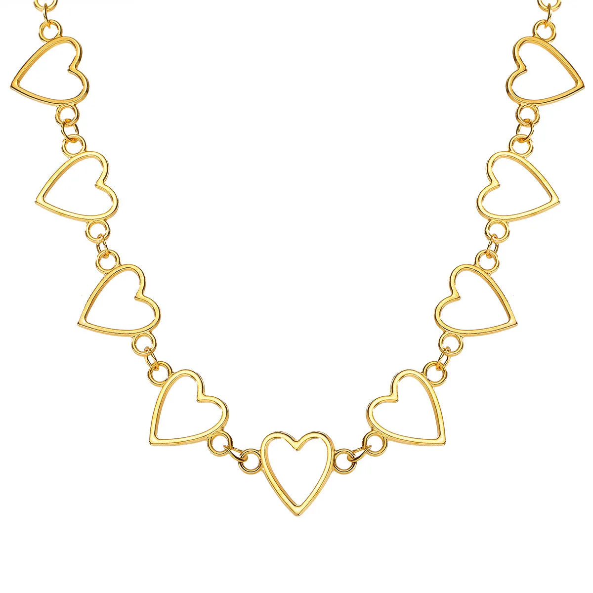 18K Gold-Plated Open Heart Chain Choker Necklace