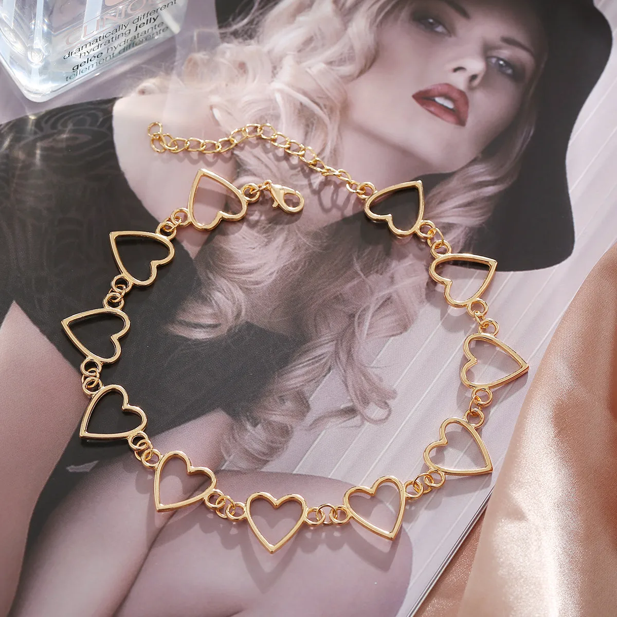 18K Gold-Plated Open Heart Chain Choker Necklace