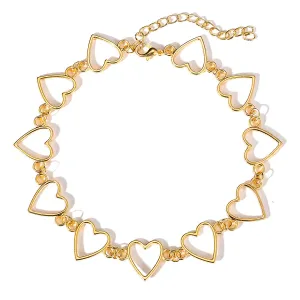 18K Gold-Plated Open Heart Chain Choker Necklace