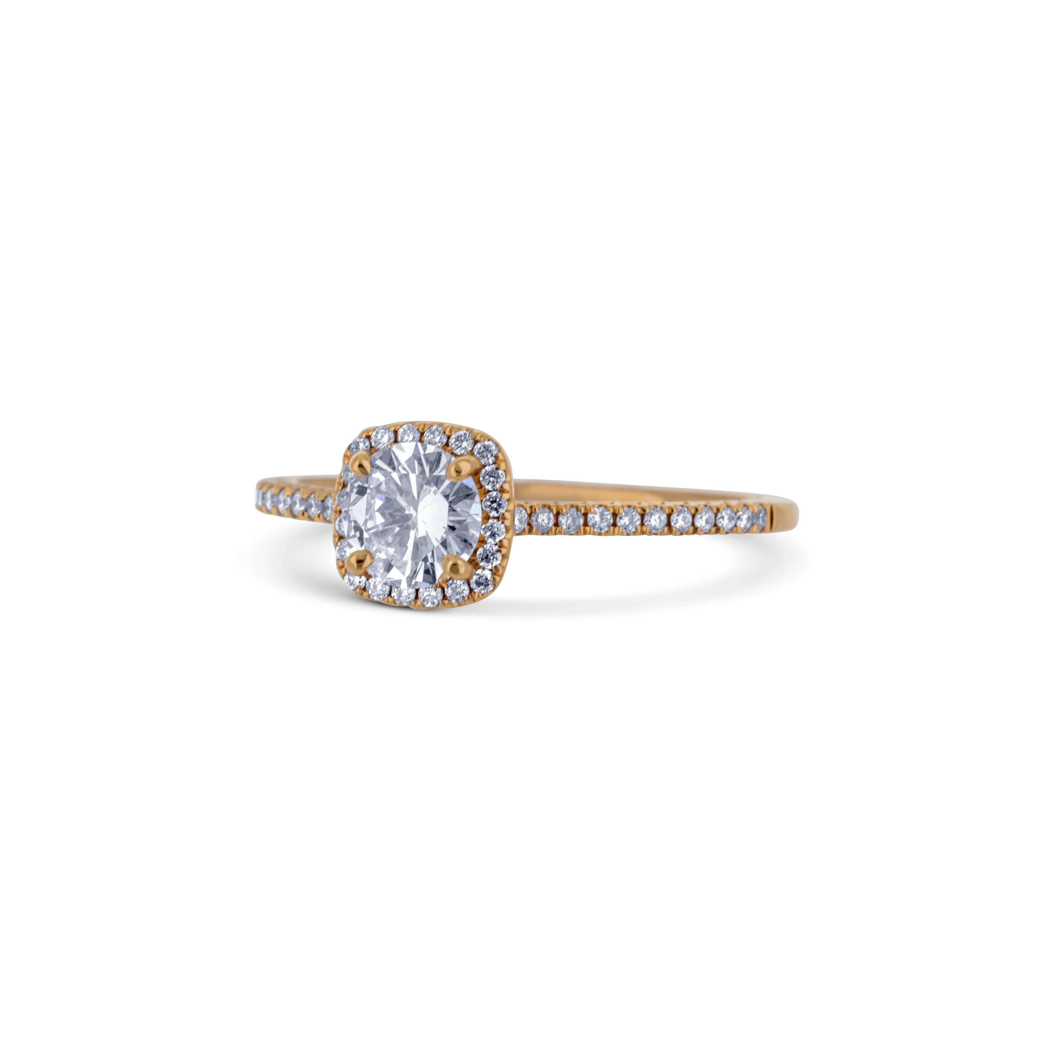 18K Rose Gold Round Diamond Halo Engagement Ring