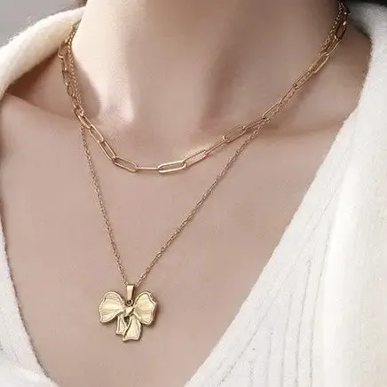 18K Stainless Steel Tarnish Free Bow Necklace