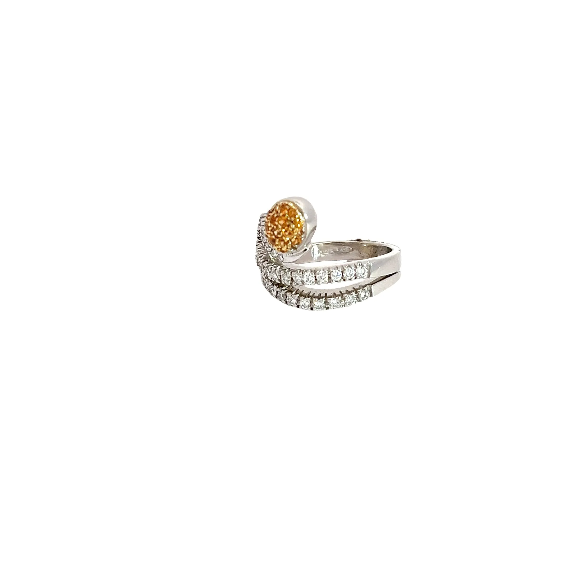 18k White Gold 1.00ct F VS2 Round Diamond and .30ct  Orange Sapphires Snake ring