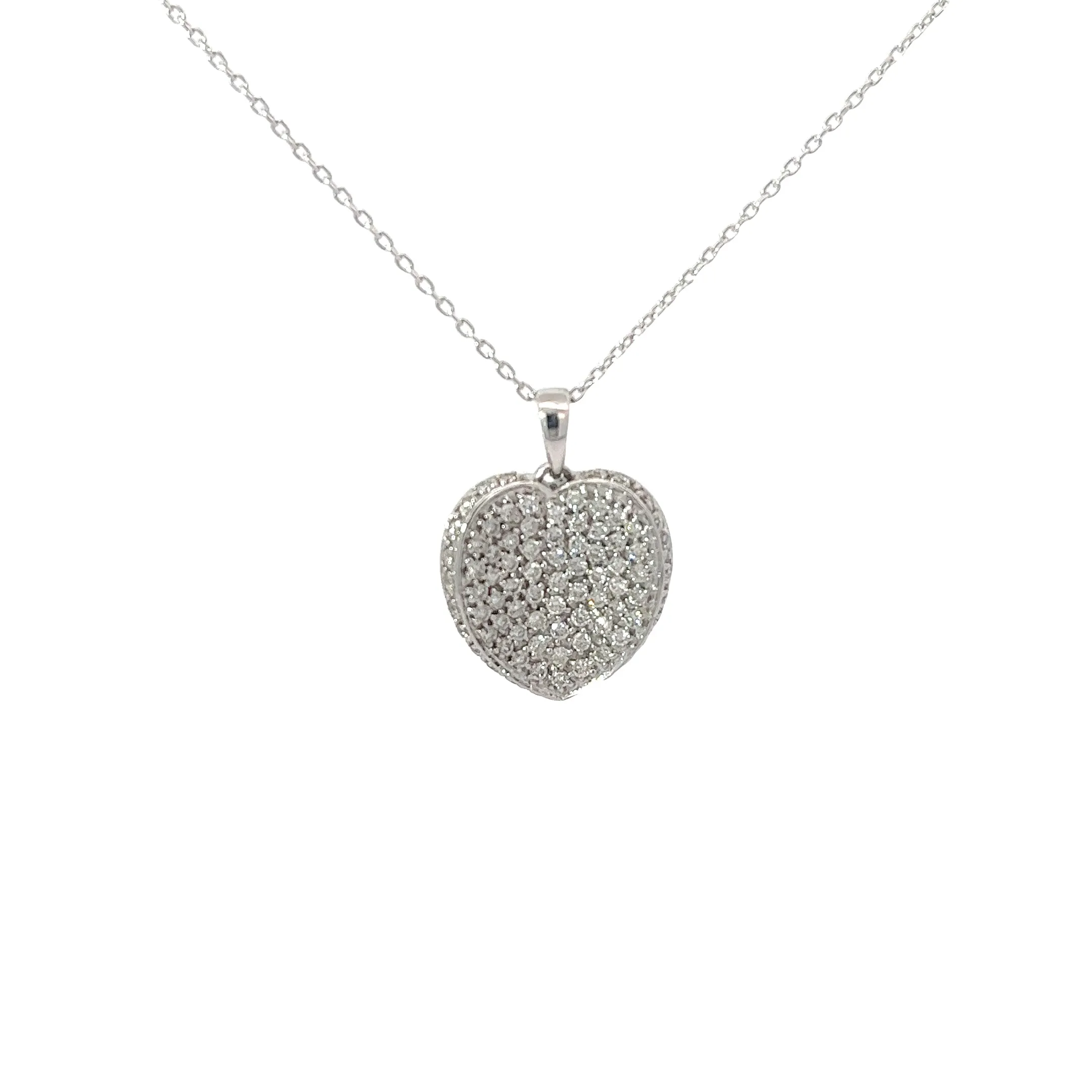 18k White Gold 1.00ct F VS2 Round Diamond Heart Necklace