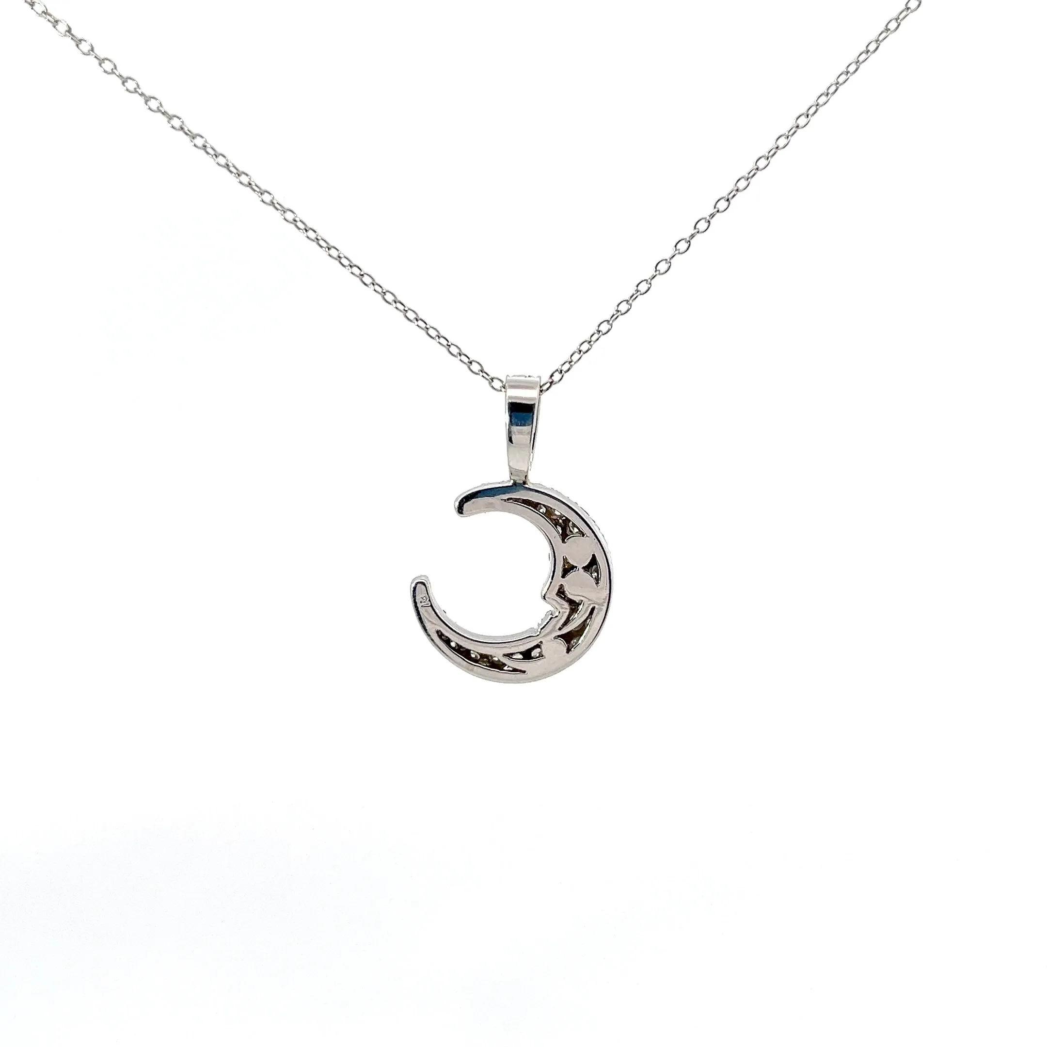 18k White Gold 1.00ct G SI1 Round Diamond and .05ct Round Blue Sapphire Moon Necklace