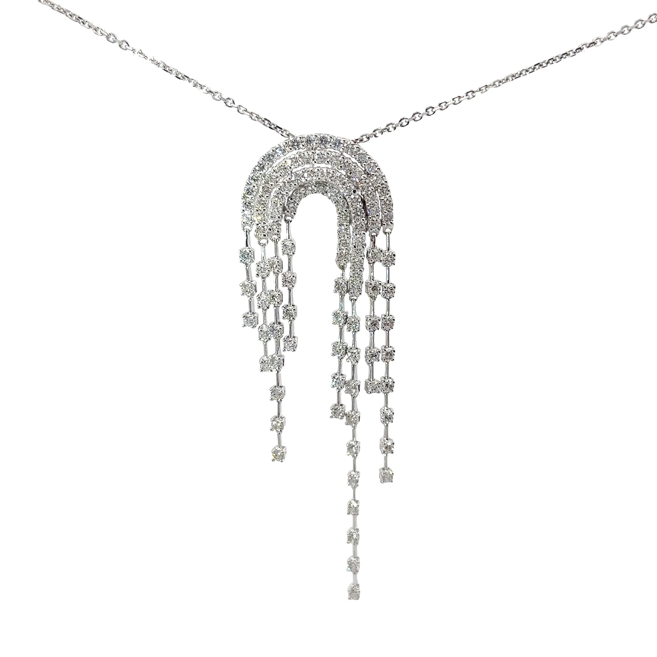 18k White Gold 2.90ct G SI1 Round Diamond Rainbow Vintage Brooch and Necklace