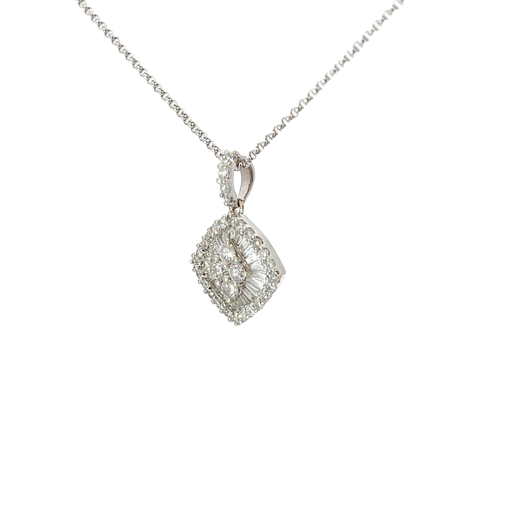 18k White Gold .63ct G VS2 Round and Baguette Diamond Necklace
