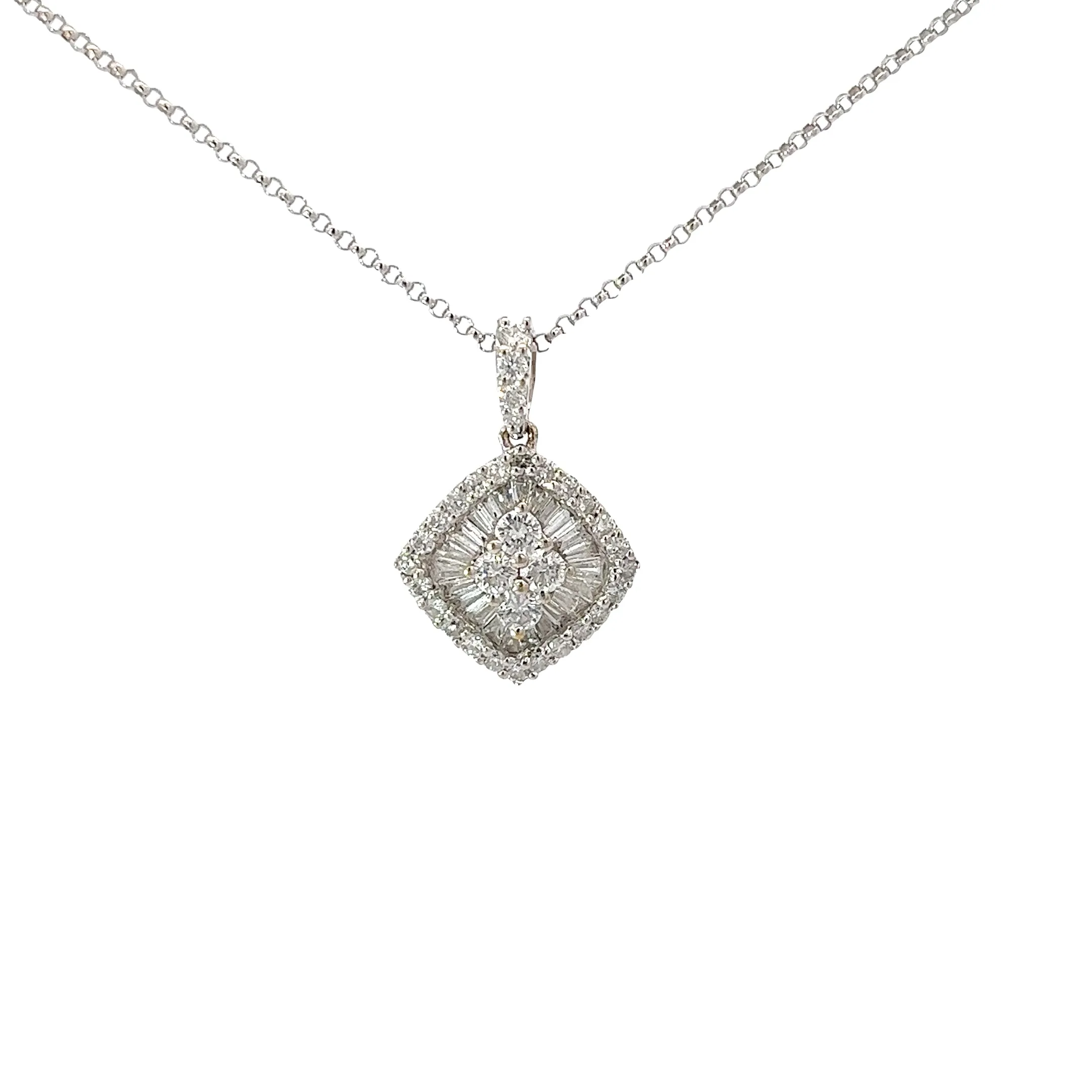 18k White Gold .63ct G VS2 Round and Baguette Diamond Necklace