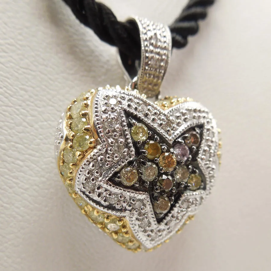 18K Yellow and White Gold Diamond Heart Necklace