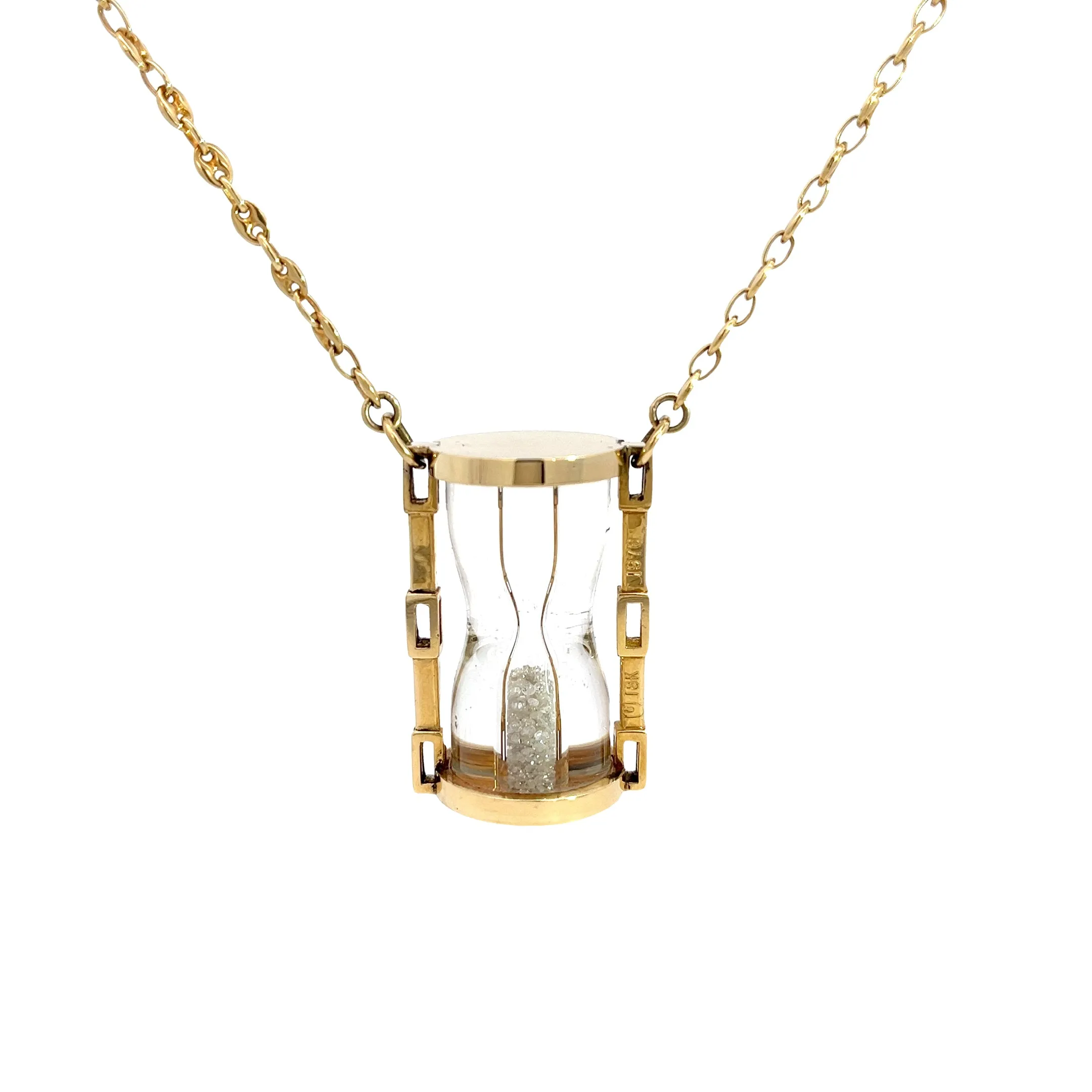 18k Yellow Gold 2.00ct G VS2 Round Diamond Hour Glass Vintage  Necklace